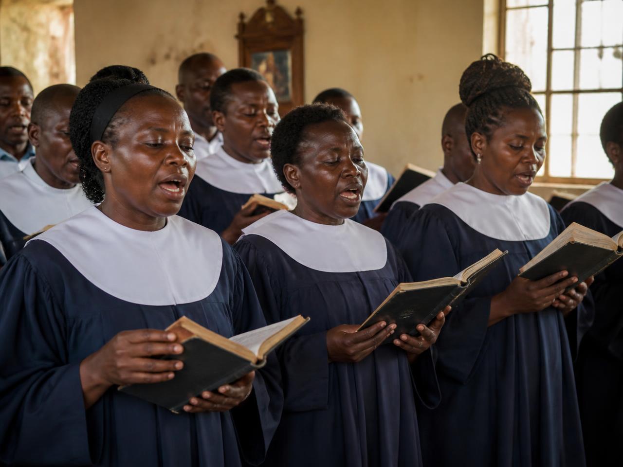 A Zimbabwean Catholic parish choir singing from hymn books